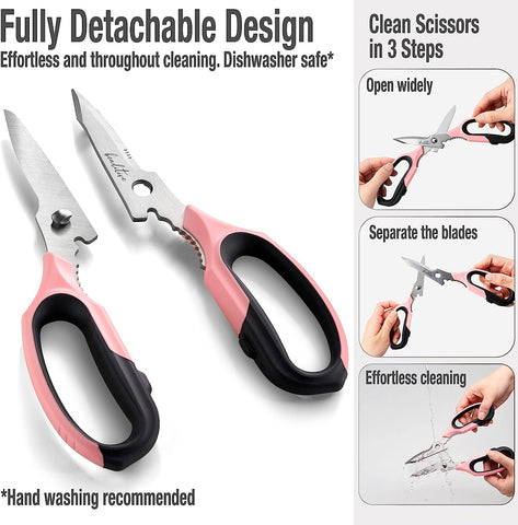 Image of Multi-Purpose 8" Kitchen Shears - Detachable, Serrated Blades, Japanese Stainless Steel - Ergonomic Handle, Protective Cover - Dishwasher Safe