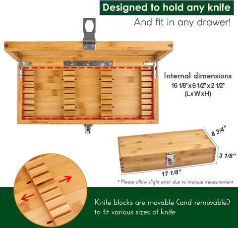 Image of Bamboo Kitchen Knife Storage Box with Lock - Safe and Secure Knife Organizer - Stash Box to Keep Your Children Safe from Knives and Sharp Objects (Knives Not Included)