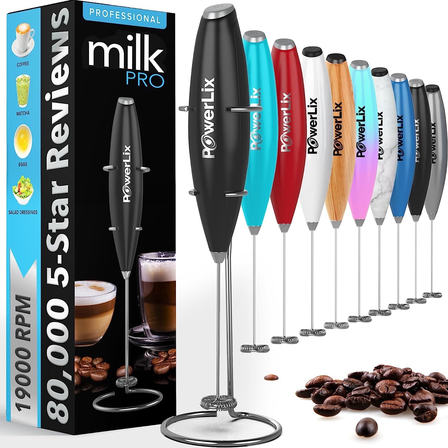 Powerful Handheld Milk Frother with Stand Battery Operated Foam Maker Frother Wand for Coffee, Latte, Cappuccino, Hot Chocolate, Mini Drink Mixer Stainless Steel Whisk