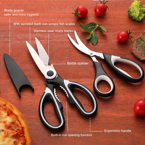 Image of Kitchen Scissors 3 Pack - Lifetime Replacement Warranty - Heavy Duty Stainless Steel Cooking Shears for Cutting Meat, Food, Fish, Poultry Multipurpose Sharp Sissors for Dishwasher Safe