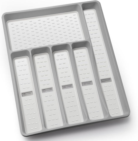 Image of Silverware Organizer with Icons,Plastic Cutlery Silverware Tray for Drawer,Utensil Tableware Flatware Organizer for Kitchen with Non-Slip Tpr,Fits Oversized Drawer,6-Compartment