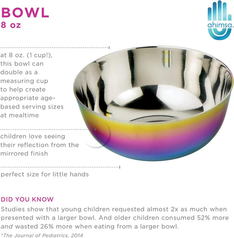 Image of Stainless Steel Dinner Set - 5 Piece Mindful Mealtime Set | Pediatrician Designed Stainless Steel Plates for Kids, Toxin Free Stainless Steel Dinnerware Set | 100% BPA Free (Iridescent Blue)