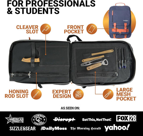 Image of Chef Knife Bag Retro Backpack | 20+ Slots for Knives and Chef Tools | Knife Carrying Case W/Back Pocket for Tablet | Sturdy Knife Bags for Chefs & Culinary Work | Premium Canvas