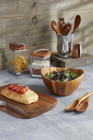 Image of Tulip Tool Jug with 5 Piece Kitchen Tool Set | Utensil Holder for Countertop with Assorted Kitchen Utensils | Made from  Alloy and Acacia Wood