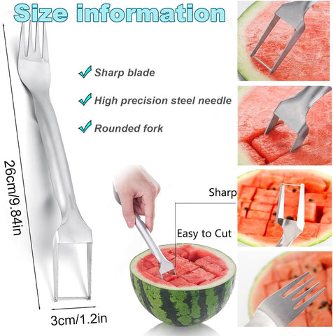 Image of Watermelon Fork Slicer Cutter, Watermelon Cutter Slicer Tool, Portable Dual Head Stainless Steel Fruit Forks Slicer Tool Kitchen Gadgets for Family Party(2Pcs)