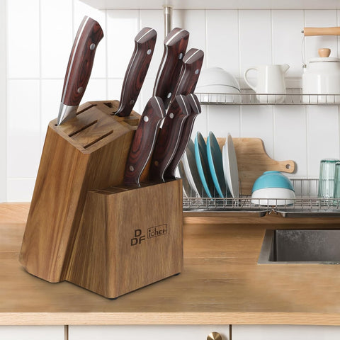Image of Universal Knife Block 15 Slots, Acacia Wood Knife Block without Knives, Knife Storage Block, Countertop Block Knife Holder and Organizer for Easy Kitchen Knife Storage
