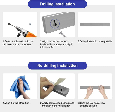 Image of Magnetic Knife Holder for Wall, 2 Pack Knife Magnetic Strip High Quality Stainless Stee, Strong Magnetic Suction No Drilling, Suitable for Household Kitchen Cutter Metal Tools Management (12 Inch)