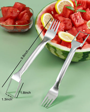 Image of 2-In-1 Watermelon Fork Slicer, Watermelon Slicer Cutter, Stainless Steel Fruit Watermelon Cutter for Family Parties Camping, Professional Fruit Forks Slicer for Watermelon Cubes (1PCS)