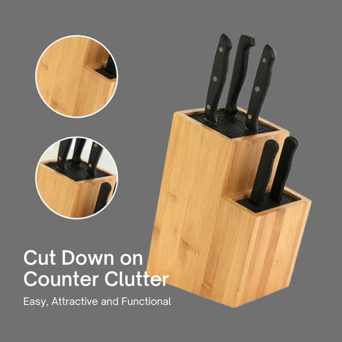 Image of Knife Holder- Universal Knife Holder- Bamboo Wood Kitchen Knife Holder, Extra Large Knife Storage, Universal Knife Block