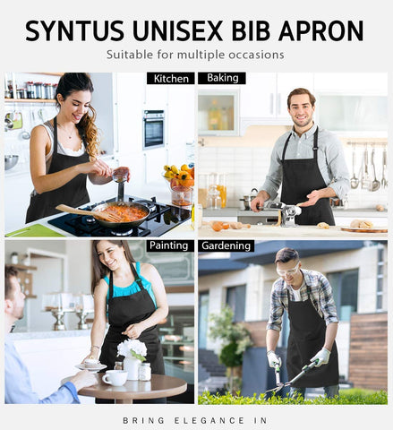 Image of 12 Pack Bib Apron, Unisex Aprons Adjustable Waterdrop Resistant with 2 Pockets Cooking Kitchen Apron for Chef, BBQ Drawing Apron Bulk, Black
