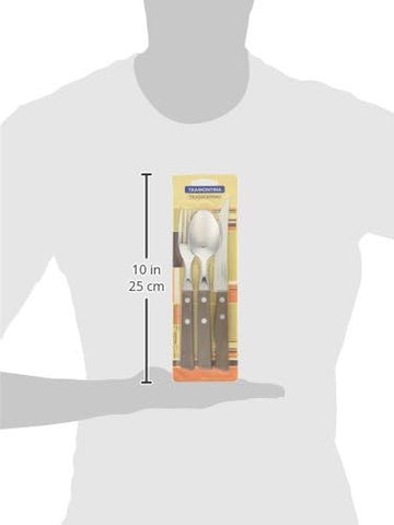 Image of Tramontina Traditional Heavy Duty Natural Wood Handle Steak Knives 8.3" & Table Fork 7.5" & Tablespoon 7.5" Set of 3 3 Heat Treated Knives Lightweight Made in Brazil 22299/001 TRAMONTINA