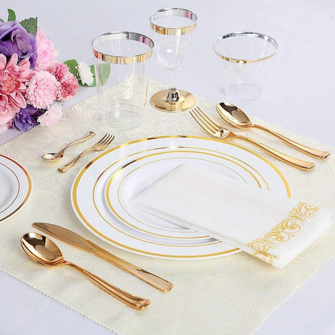 Image of 120 Pieces Gold Plastic Silverware - Disposable Flatware Set - Heavy Duty Plastic Cutlery - Silverware Includes 40 Forks, 40 Spoons, 40 Knives - Plastic Silverware