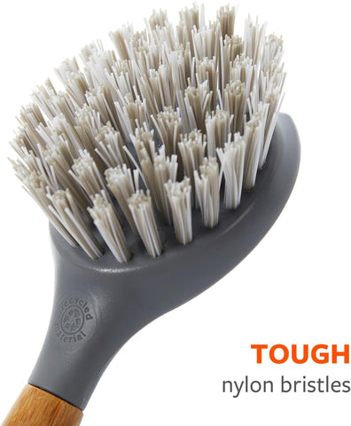 Image of Tenacious C Cast Iron Brush and Scraper with Bamboo Handle – Skillet Scrubber with Tough Nylon Bristles, Grey, One Size, Gray