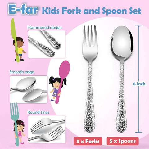 Image of Toddler Forks and Spoons Set, 10-Piece Stainless Steel Toddler Utensils Kids Safe Silverware for Self Feeding, Healthy & Non-Toxic, Dishwasher Safe