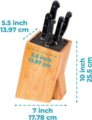 Image of XL Large Universal Knife Block without Knives - Bamboo Countertop Knife Holder W/Removable Bristles - Convenient & Versatile for Any Knife Size