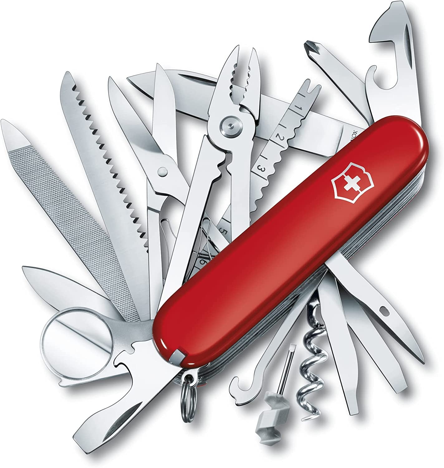 Swiss Army Multi-Tool, Swisschamp Pocket Knife, Red, 91 Mm (1.6795) & VN43323 Fixed Blade, Knife,Hunting,Camping,Outdoor, Black