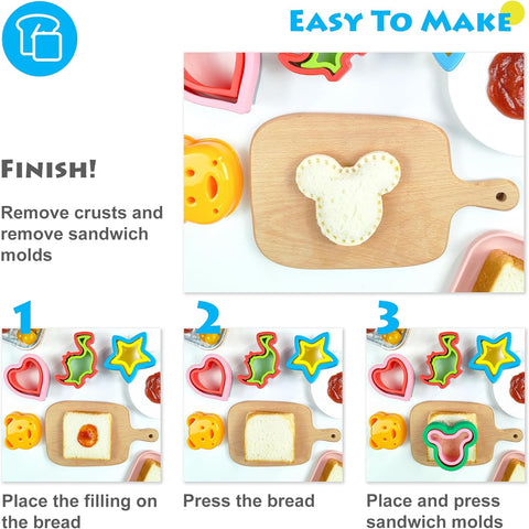 Image of Sandwich Cutter and Sealer, Sandwich Cutter for Kids 5 PCS(BIG), Decruster Sandwich Maker, Great for Lunchbox and Bento Box - Boys and Girls Kids Lunch
