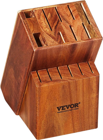 Image of Knife Storage Block 15 Slots, Acacia Wood Universal Knife Holders without Knives, Large Countertop Butcher Block Knife Organizer, Multifunctional Knife Rack Stand for Easy Kitchen Storage