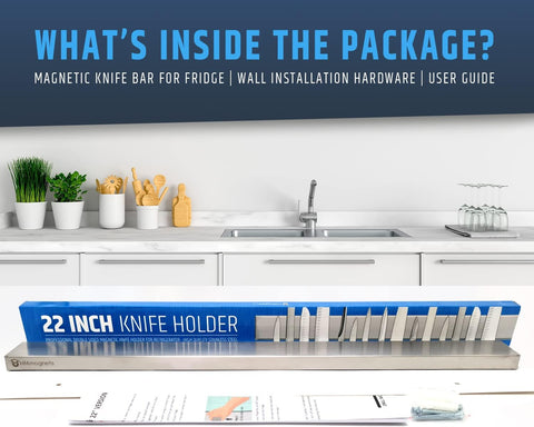 Image of Fridge Applicable Stainless Steel Magnetic Knife Holder with Anti-Slide Upgrade - 22 Inch Professional Double Sided Knife Strip for Refrigerator - Knife Rack/Knife Bar with Powerful Pull Force