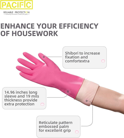 Image of PACIFIC 2 Pairs Dishwashing Cleaning Rubber Gloves, Reusable Waterproof Kitchen Gloves, Non-Slip, Small