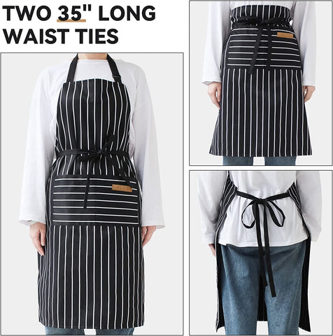 Image of 2 Pack Kitchen Cooking Aprons, Adjustable Bib Soft Chef Apron with 2 Pockets for Men Women(Black/Brown Stripes)
