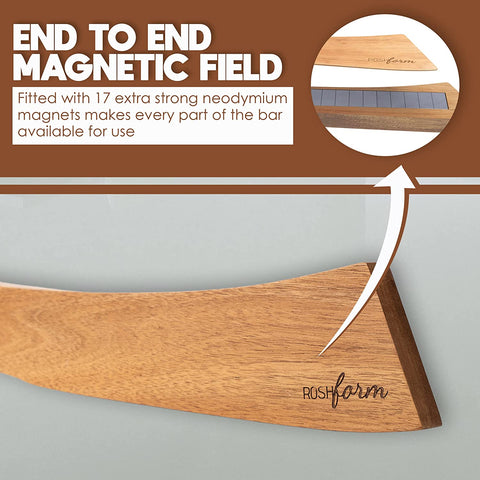 Image of Magnetic Knife Holder for Wall No Drill - 16" Wooden Knife Magnetic Strip No Drilling Option W/Adhesive Backing & Drilling Hardware | Magnetic Knife Strip | Kitchen Knife Organizer Rack -Light Brown