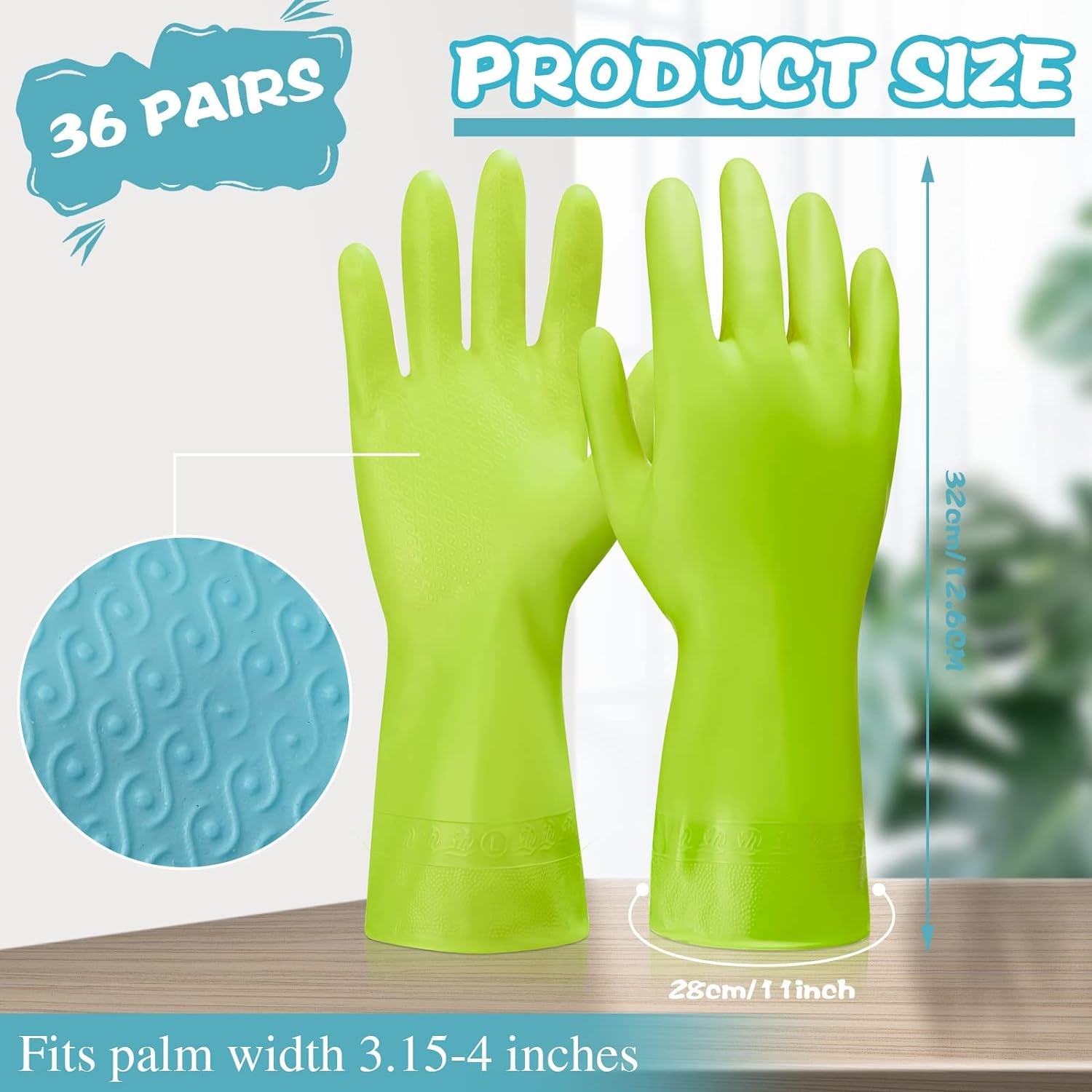 36 Pair Reusable Household Gloves Rubber Dishwashing Gloves Long Kitchen Cleaning Gloves for Dishes Cleaning Gardening