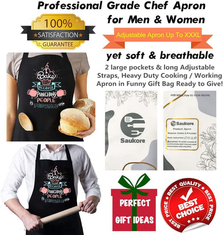 Image of Funny Baking Aprons for Women Men, Cute Baking Gifts for Bakers, Kitchen Cooking Aprons with 2 Pockets - Birthday Housewarming Christmas Apron Gifts for Mom Wife Husband Sister Grandma