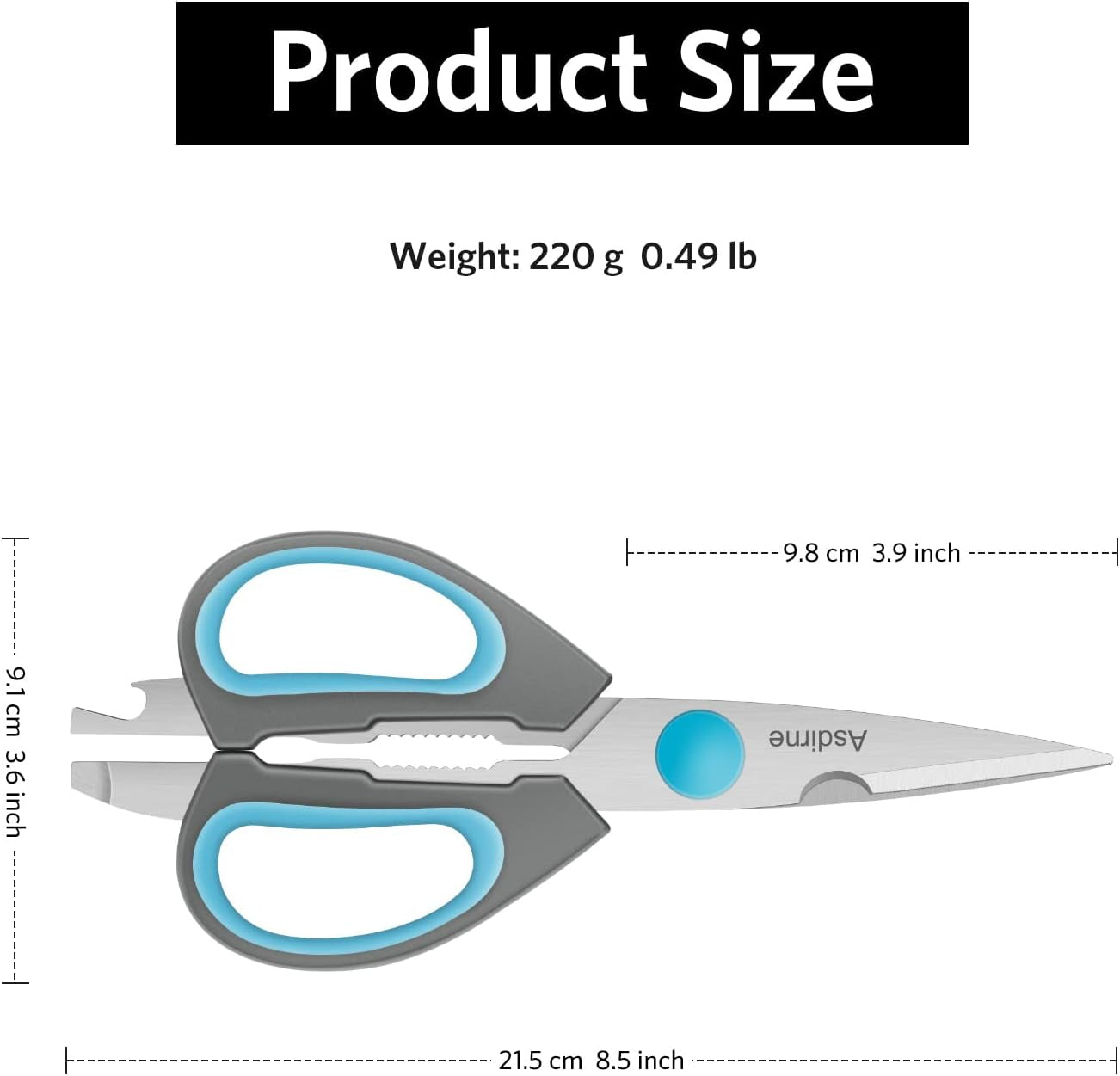 Scissors, Kitchen Scissors with Sharp Stainless Steel Blades and Soft Handles, All Purpose Scissors, 2Pcs, 8.5", Blue&Grey