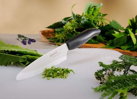 Image of Advanced Ceramic Revolution Series 6-Inch, Chef'S Santoku Knife, Black Handle, White Blade , 6 Inch - FK-160 WH