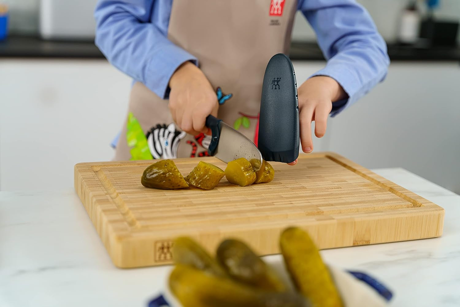 Twinny Stainless Steel Children'S Chef'S Knife, 10Cm, Rounded Blade, Child-Friendly Design, Plastic Handle, Blue