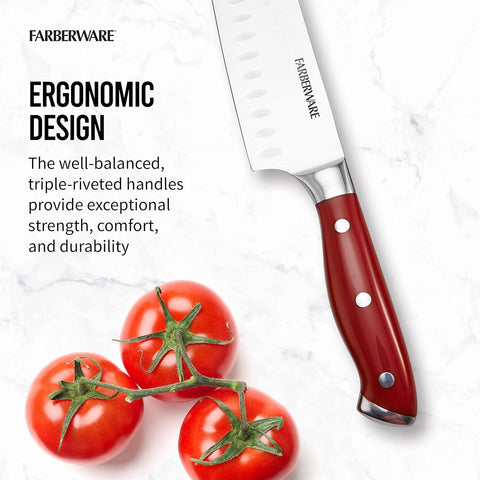 Image of Professional 15-Piece Forged Triple Riveted Knife Block Set with Built-In Edgekeeper Knife Sharpener, High-Carbon Stainless Steel Kitchen Knives, Razor-Sharp Knife Set, Red