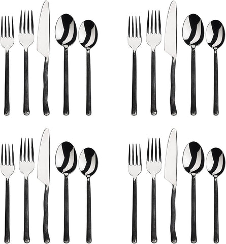 Image of - 20-Piece Silverware Set - Montana Collection - Matte/Polished Stainless Steel Flatware Sets - Service for 4 - Kitchen Cutlery Utensils Knife/Fork/Spoons - Dishwasher Safe
