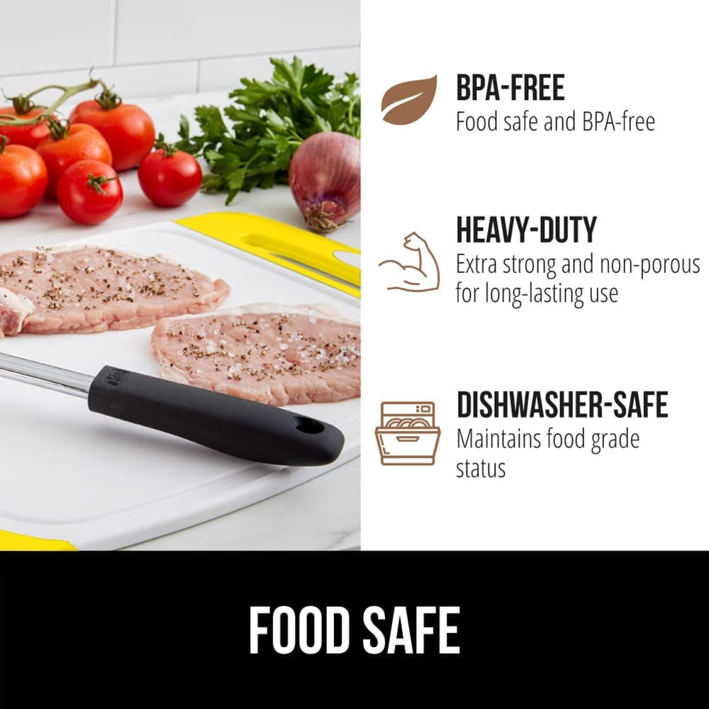 The Original  Oversized 100% BPA Free Reversible Durable Kitchen Cutting Board Set of 3, Dishwasher Safe, Nonslip Handle Border Plastic Boards, Juice Groove, Chopping Food, Cooking, Yellow