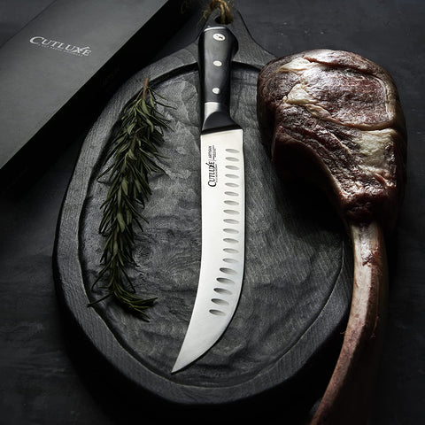Image of Butchers Knife Set – Cimeter and Bullnose Butcher Breaking Knives – Forged High Carbon German Steel – Full Tang & Razor Sharp – Ergonomic Handle Design – Artisan Series