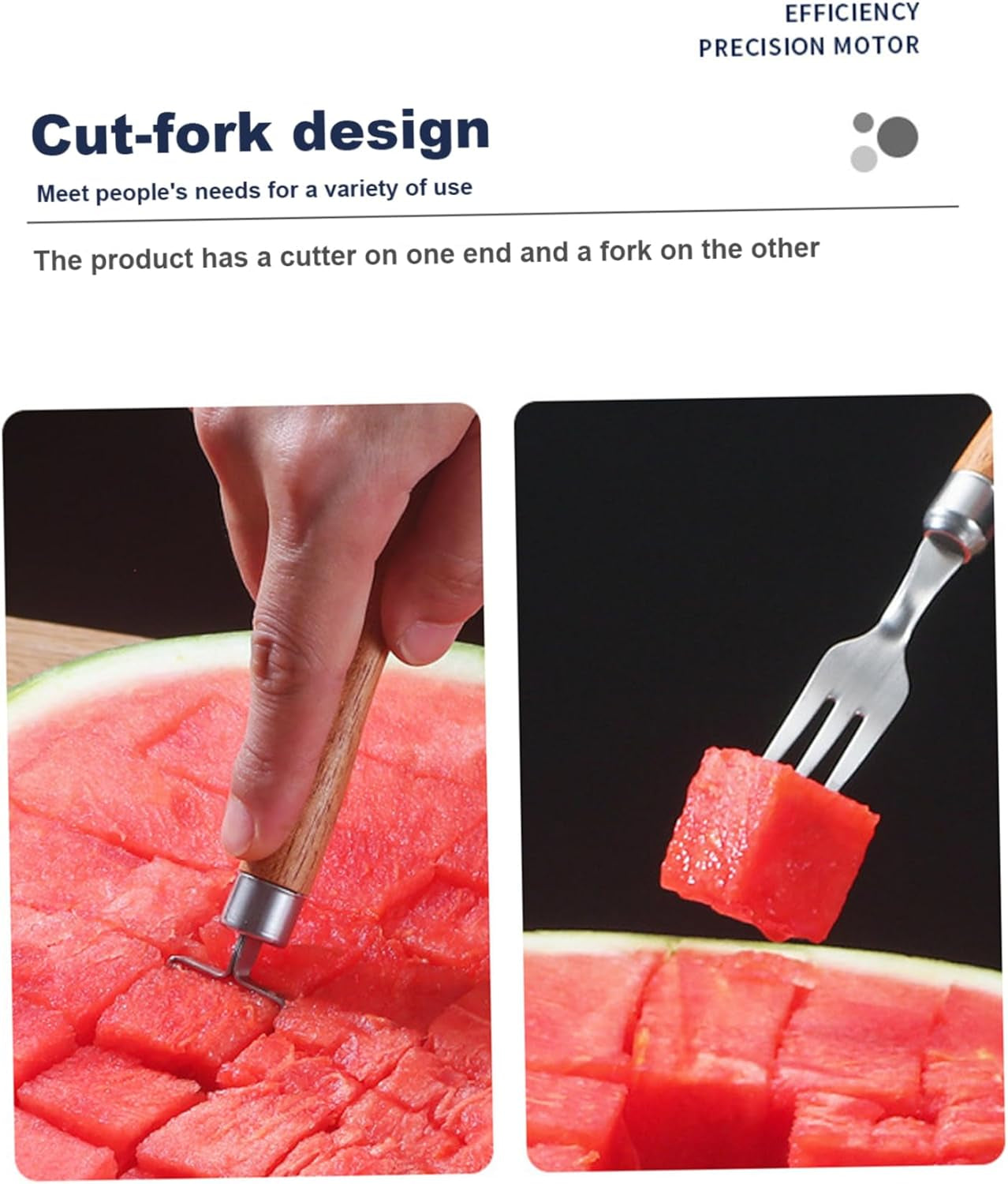 Fruit Knives2-In-1 Watermelon Fork Slicer Food Grade Stainless Steel Watermelon Slicer Cutter with Wood Handle Portable