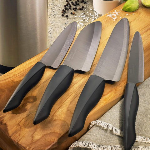 Image of Innovation Series Ceramic 7" Professional Chef'S Knife with Soft Touch Ergonomic Handle-Black Blade, Black Handle