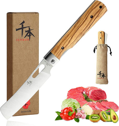 Image of 440A Stainless Steel Ultra Sharp Pocket Folding Chef Knife Peeling Utility Knife Fruit Knife Natural Olive Handle Camping BBQ Trip Outdoor Portable Kitchen Knife
