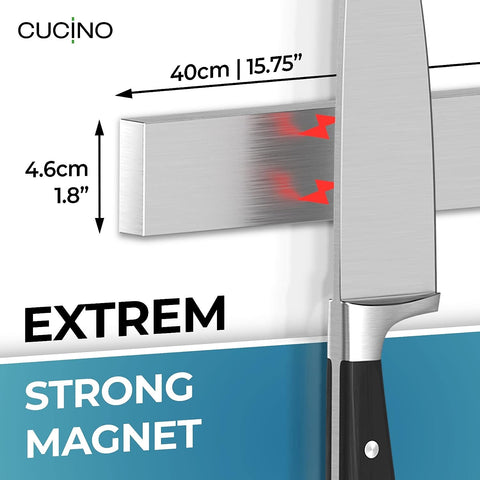 Image of Magnetic Knife Holder for Wall 16" No Drilling Incl. Self Adhesive Tape - Extra Strong Knife Holder - Awarded Knife Magnetic Strip - Made of Stainless Steel