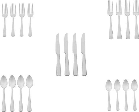 Image of 20-Piece Stainless Steel Flatware Set with Square Edge, Service for 4, Silver