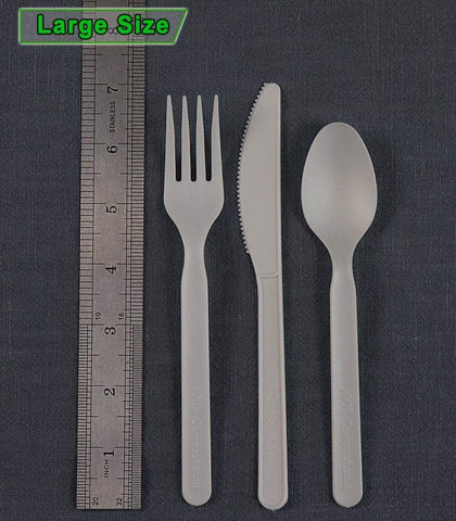 Image of 300 Count 7" Heavy-Duty Compostable Cutlery Set,100 Forks 100 Spoons 100 Knives,Bpi Certified Large T Disposable Bio-Based Cutlery