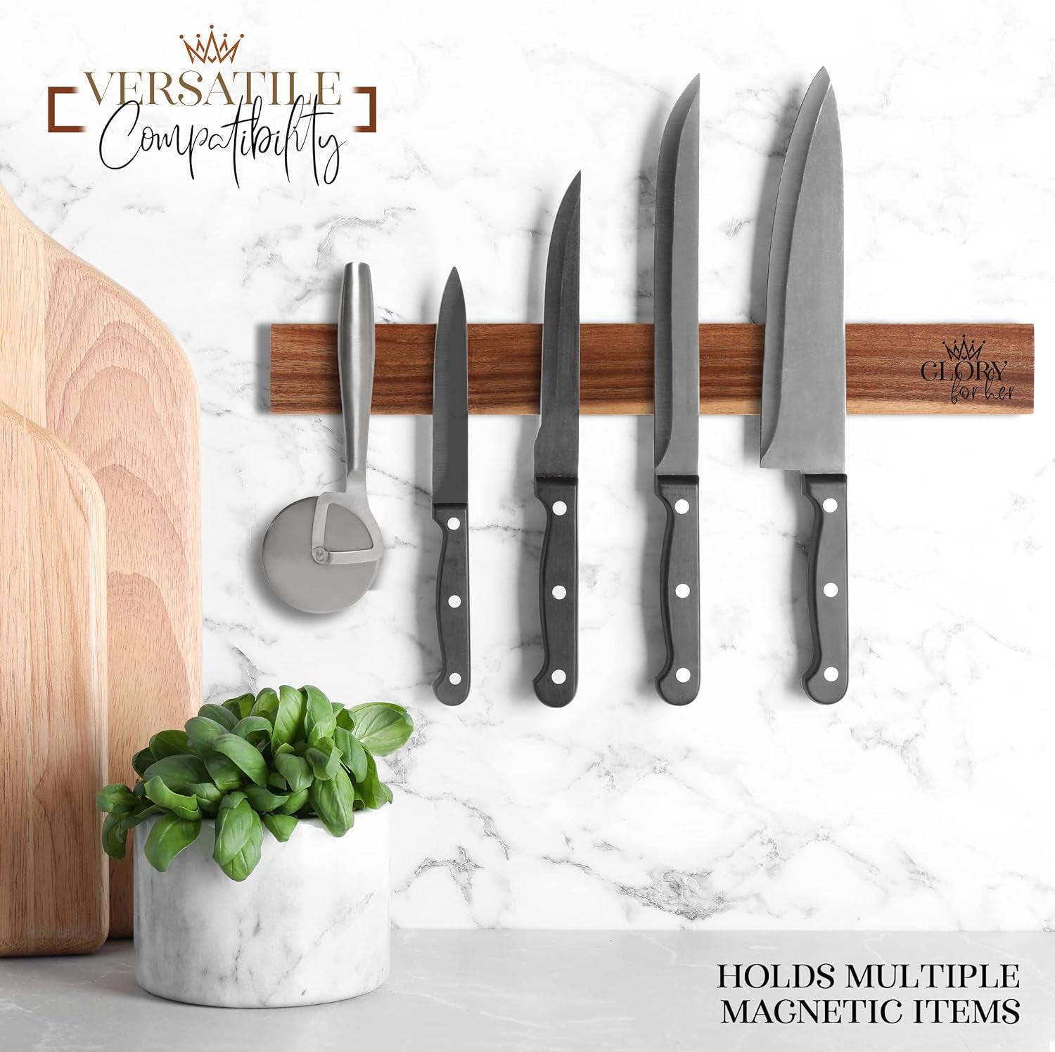 Magnetic Knife Holder for Wall - Wooden Magnetic Knife Holder - 15.7 Inch Acacia Wood Knife Holder - Kitchen Magnetic Knife Strip - Strong Magnetic Knife Bar - Space-Saving Knife Rack