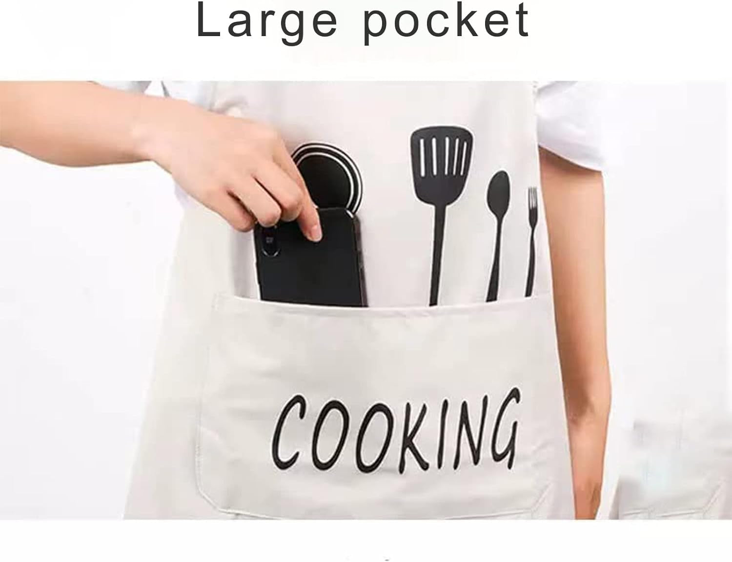 Women Kitchen Apron with Hand Wipe Pockets,Big Pocket,Hand-Wiping, Waterproof for Cooking Baking