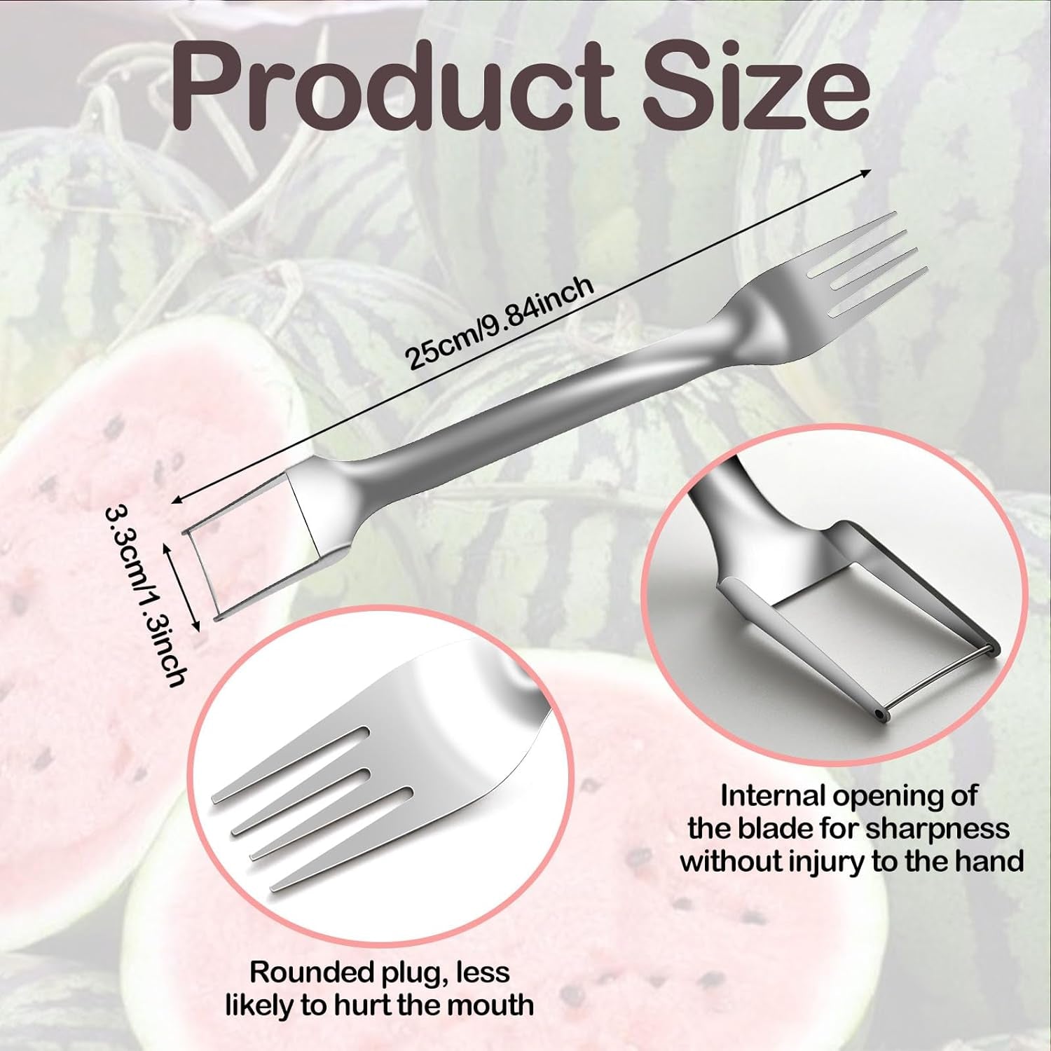 2 Pcs Watermelon Fork Slicer Cutter, Stainless Steel Watermelon Slicer Cutter 2-In-1 Summer Watermelon Fruit Cutting Fork, for Home Party Camping Kitchen Gadget