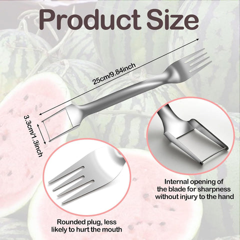 Image of 2 Pcs Watermelon Fork Slicer Cutter, Stainless Steel Watermelon Slicer Cutter 2-In-1 Summer Watermelon Fruit Cutting Fork, for Home Party Camping Kitchen Gadget