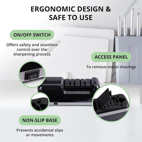 Image of Professional Electric Knife Sharpener | 3 Stage Chef Knife Sharpening Tool for Kitchen Knives, Pocket Knife Scissors & Serrated Blades | Diamond Coated Abrasives & Precision Angle Guides
