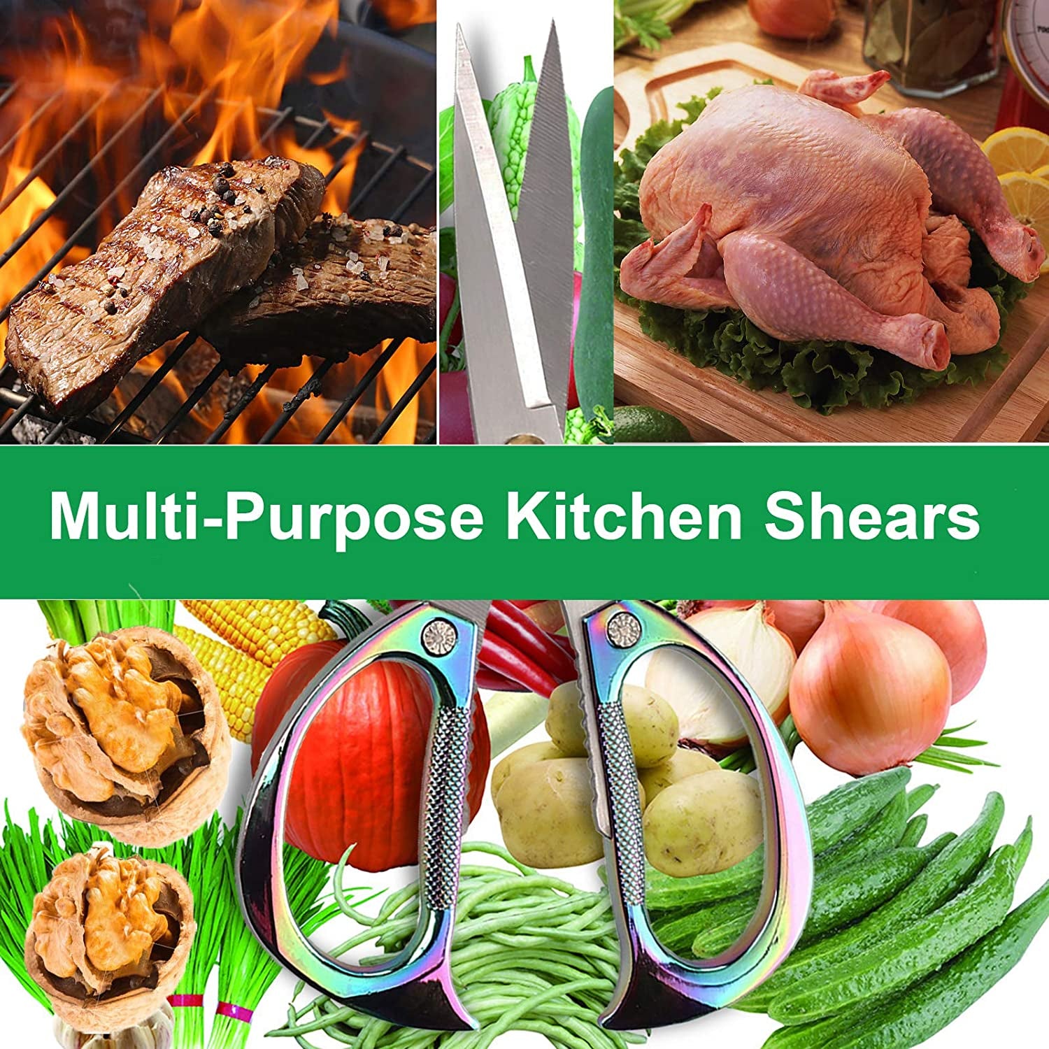 Heavy Duty Kitchen Scissors, 7.5Inches Stainless Steel Multi-Function Kitchen Shears with Zinc Alloy Handle, Kitchen Tools for Chichen, Meat, Herbs, Vegetable, BBQ
