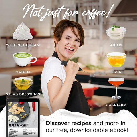 Image of Powerful Handheld Milk Frother with Stand Battery Operated Foam Maker Frother Wand for Coffee, Latte, Cappuccino, Hot Chocolate, Mini Drink Mixer Stainless Steel Whisk