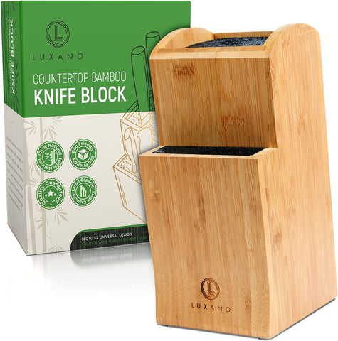 Image of Universal Knife Block without Knives - Kitchen Knife Holder for Kitchen Counter - Extra Large Bamboo Knife Block Holder