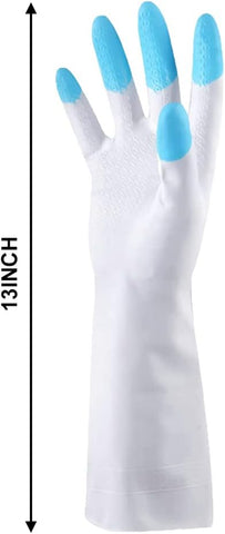 Image of Reusable Dishwashing Cleaning Gloves with Latex Free, Synthetic Rubber Gloves,,Kitchen Gloves 3 Pairs,Green+Blue+Pink